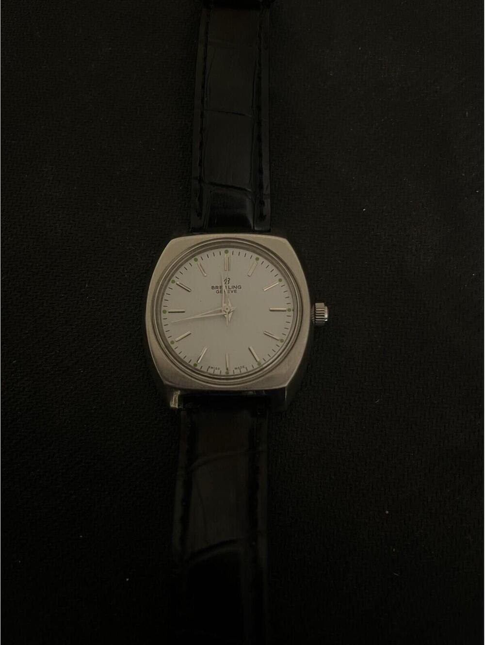 Breitling Geneve Manual Wind Dress Watch 35mm Cushion White Dial 1970s
